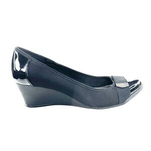 Anne Klein Tatum2 Women Size 10 Black Fabric Wedge Pump Shoe Buckle Accent